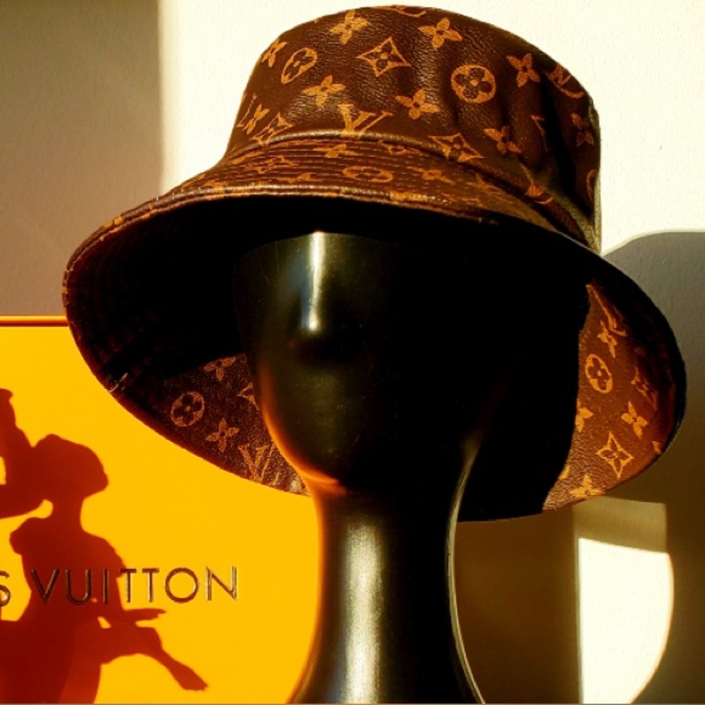 Louis Vuitton LV Brown Calf Skin Leather Monogram Jacquard Brown Bucket Hat - Picture 5 of 16